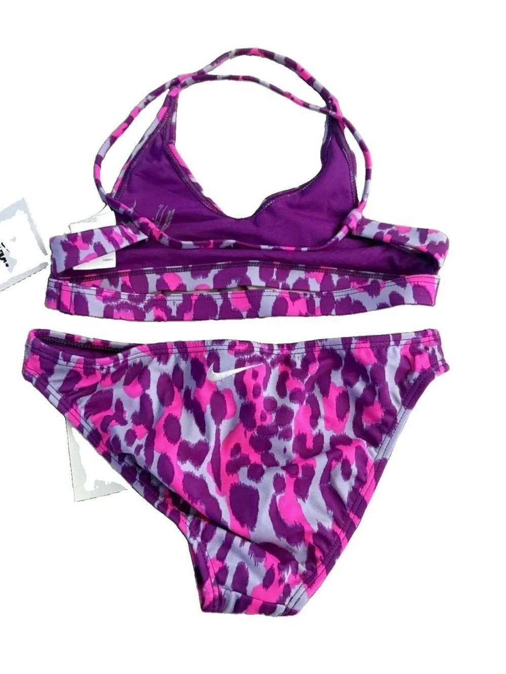 Nike Girls S Pink Purple Animal Print 2 Piece Swimsuit NWT